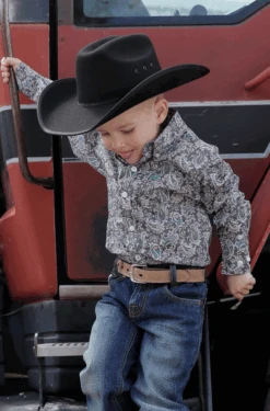 Cinch Cinch Boy's Grey Paisley Patterned Shirt