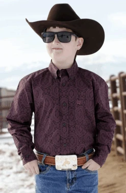 Cinch Cinch Boy's Plum Long Sleeve Shirt