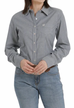 Cinch Cinch Ladies Blue Striped Long Sleeve Shirt