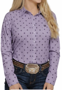 Cinch Cinch Ladies Lilac Dotted Arenaflex Button Down Shirt
