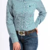 Cinch Cinch Ladies Teal Striped Button Down Shirt Size XL