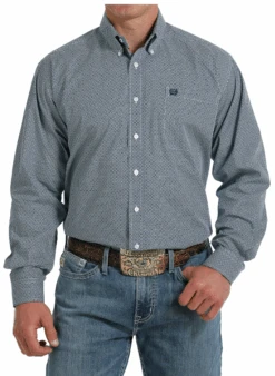 Cinch Cinch Men's Blue Patterned Long Sleeve Shirt