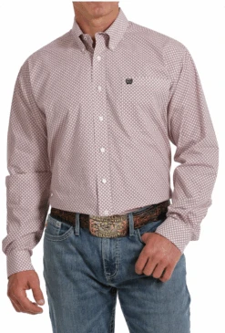 Cinch Cinch Men's Light Pink Patterned Long Sleeve Shirt