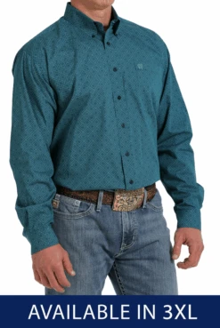 Cinch Cinch Men's Teal Patterned Big And Tall Shirt Size 3X
