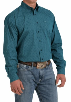 Cinch Cinch Men's Teal Patterned Long Sleeve Shirt
