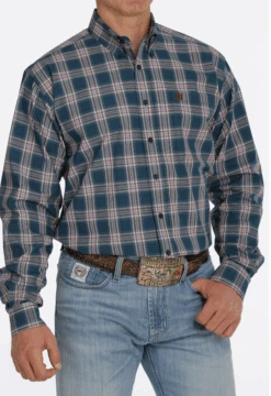 Cinch Cinch Men's Teal Plaid Button Down Shirt