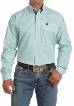 Cinch Cinch Men's Teal Striped Button Up Shirt
