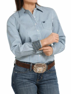 Cinch Cinch Women's Blue Striped Long Sleeve Shirt