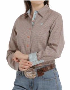 Cinch Cinch Women's Coral Patterned Long Sleeve Shirt