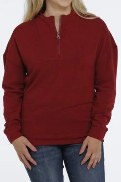Cinch Cinch Women's Red 1/4 Zip Sweater C4